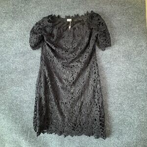 La Reyna Lace Mini Dress Womens‎ 1X Black Floral Off The Shoulder Flutter Sleeve